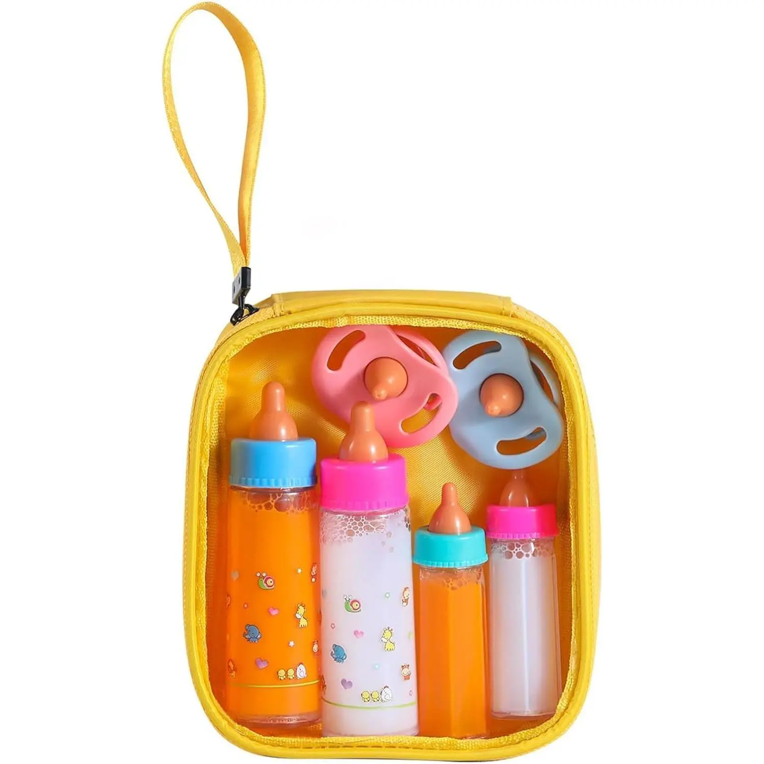 Baby Doll Bottle Accessories - 6 Pcs Feeding Bottle Toys, , Pretend Play Set with Pacifiers Kids Gift Yellow