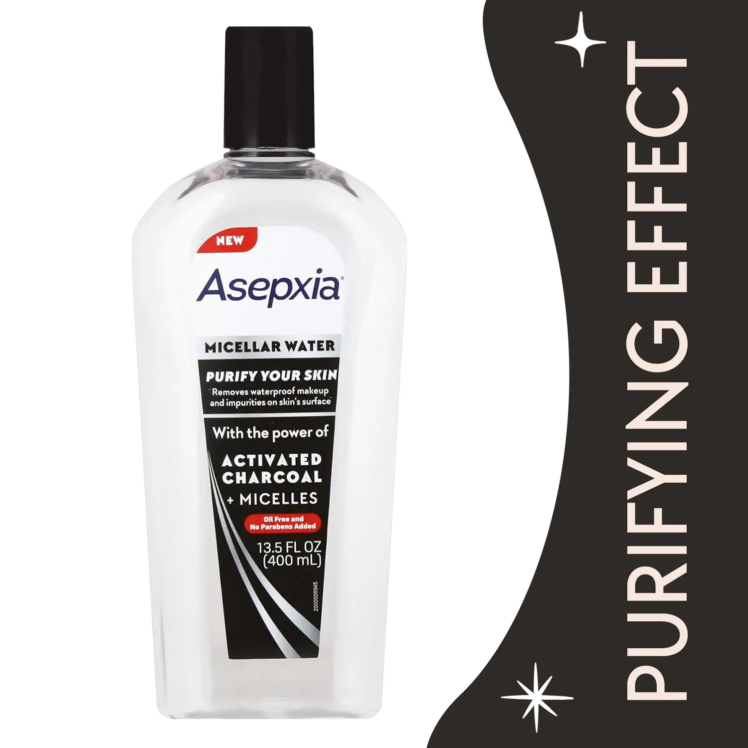 Asepxia Acne Cleanser Micellar Water with Activated Charcoal, 13.5 Fl Oz Single Pack - Removes Waterproof Makeup & Excess Oil, Salicylic Acid, Water Proof, Makeup Remover, Face/Body, Pore, Facial Wash, Peroxide