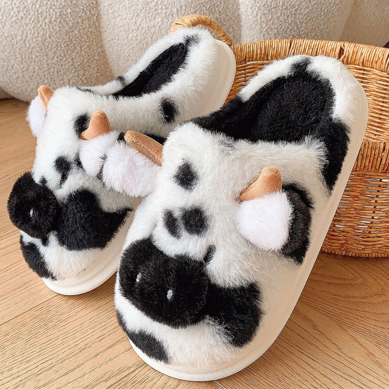 Women's Cotton Slippers Cozy & Warm Closed Toe Non Slip Shoes,Winter Indoor Bedroom Slippers Cute Cartoon Furry Cotton Slippers