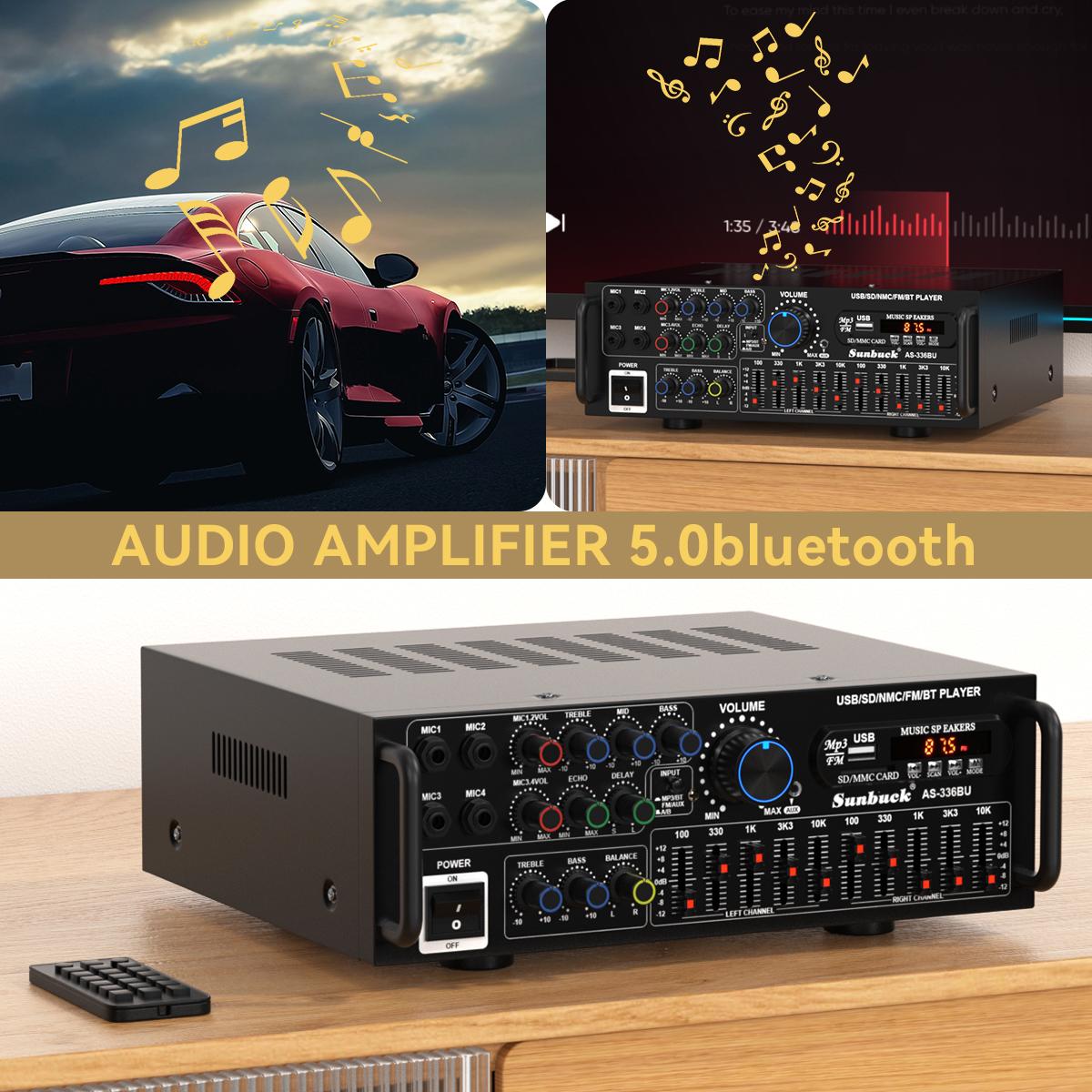 Bluetooth 5.0 HiFi 2000W(Peak) Stereo Power Amplifier For Home Car Mixer Radio Subwoofer Smartphone Audio Universal Karaoke FM USB SD AUX,Remote Control