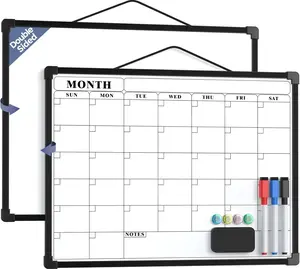 MaxGear Monthly Calendar Dry Erase Board for Wall, 16"x12" Small Hanging Double-Sided White Board, Portable Whiteboard for Planning, Drawing, Memo, to Do List, School, Home, Office, Black Frame