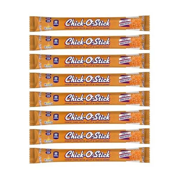Atkinson's Chick-O-Stick - Crunchy Peanut Butter Rolled in Toasted Coconut - Gluten Free, Kosher, Vegan, No Artificial Ingredients - 0.7 oz. Candy Bar - 8 Count