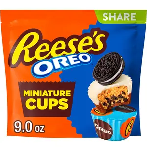 REESE'S OREO Miniatures Milk Chocolate and White Creme Peanut Butter Cups, Candy Share Pack, 9 oz