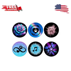 6 Pack Cellphone Phone Grip and Smartphones Stand, Collapsible Cell Phone Expanding Holder - Purple Pink Heart Black