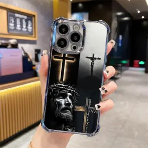 Jesus Clear Protective Four Comers Air Cushion Anti-drop CellPhone Case Clear BracketPhone Case for iPhone 16 15 14 13 12 Pro Max 15 14 Plus Four Corners Cases # IPYS8
