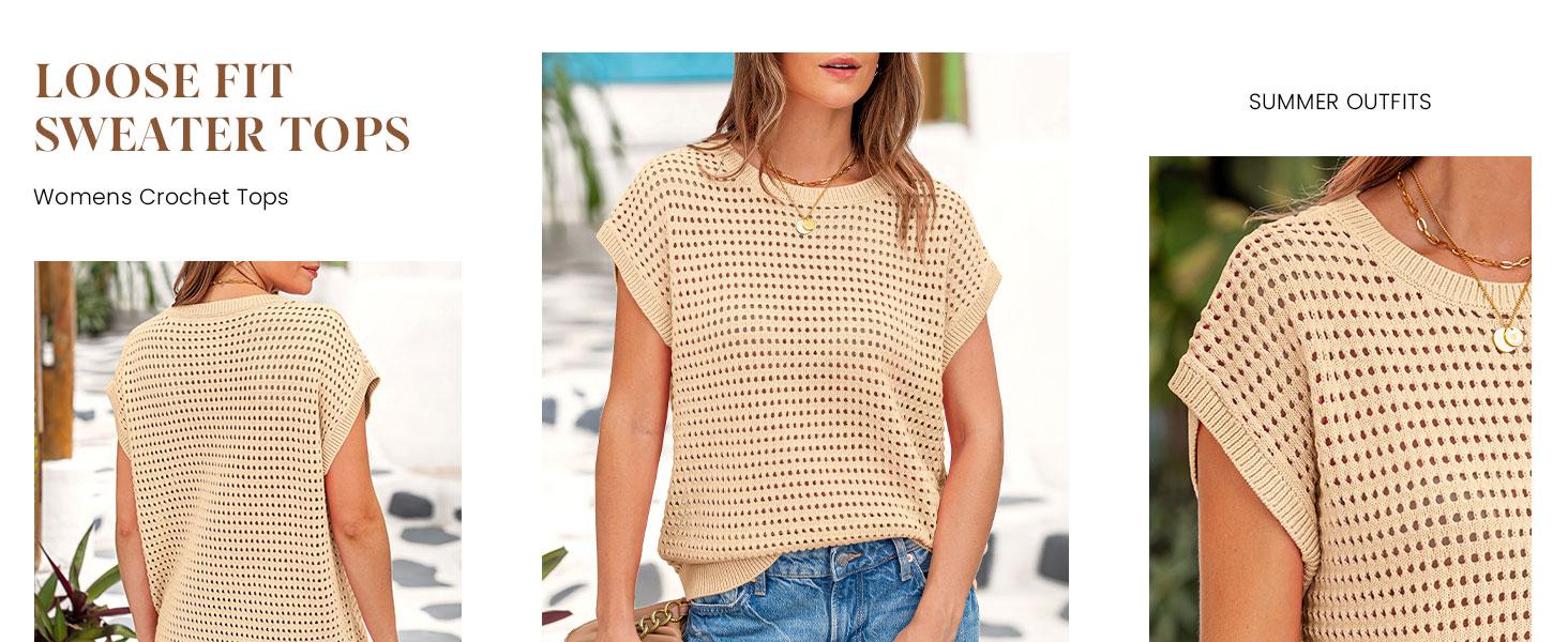 PrettyGarden Women's Spring Tops Summer Knit Shirts Crochet Cap Sleeve Sweater Pullover Cute Crew Neck Beach Cover Ups - Blouses, Womenswear PrettyGarden Women's Spring Tops Summer Knit Shirts Crochet Cap Sleeve Sweater Pullover Cute Crew Neck Beach Cover Ups - Blouses, Womenswear
