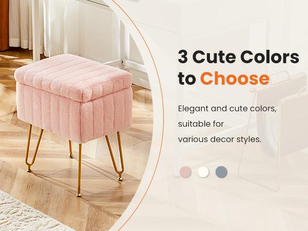 【Deal】Vanity Stool Chair with Storage, Ottoman Faux Fur Soft Padded Makeup Footstools Seat with 4 Metal Legs Anti-Slip Adjustable Feet 【Deal】Vanity Stool Chair with Storage, Ottoman Faux Fur Soft Padded Makeup Footstools Seat with 4 Metal Legs Anti-Slip Adjustable Feet