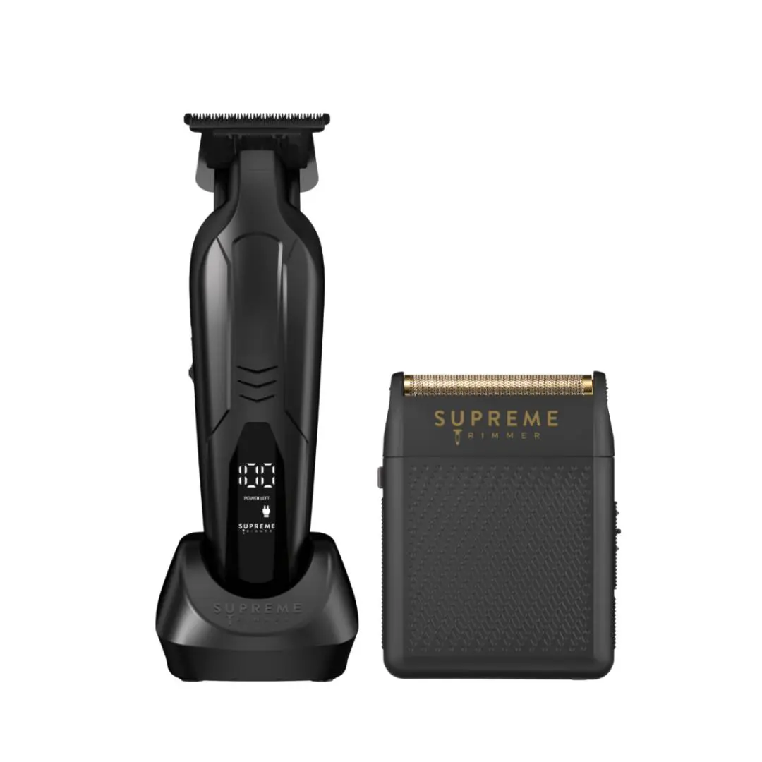 Supreme Trimmer Vader Lite & Solo Shaver Professional Set - High-Speed 7000 RPM Motor, Hybrid Ceramic Titanium Blades, Hypoallergenic Gold Foil, Cordless USB-Rechargeable Lithium-Ion Battery, USB-C Charging, Complete Kit Multifunctional Shaving Head Light