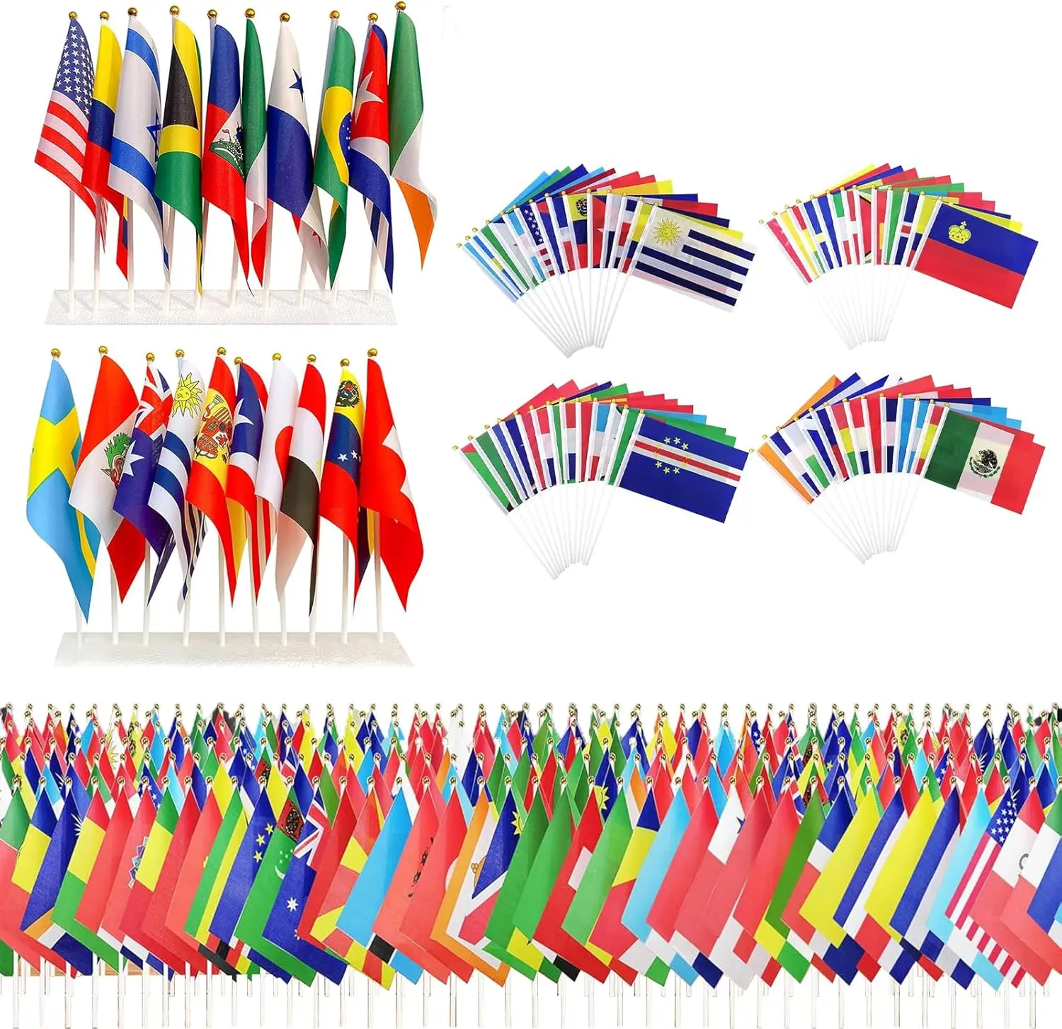 Set of 48 Handheld Country Flags, Bright Waterproof Polyester Banners with Plastic Poles for World Soccer 2026 Football & Outdoor Party Decor, Decoration Banners, Outdoor Party Banner