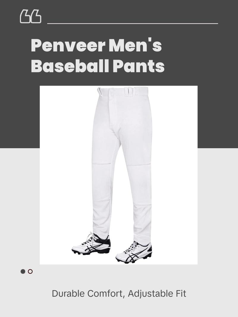 Penveer Full Length Men's Baseball Pants, Open Bottom, Loose Fit Adult Baseball Pants with Adjustable Length (White)