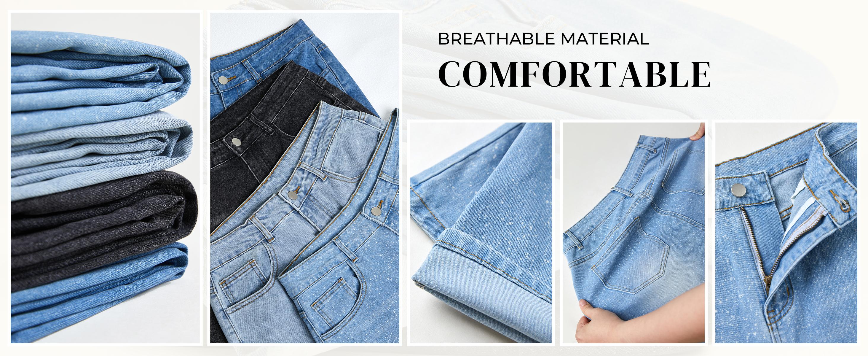 EMMIOL Women's Trendy Casual Denim Pants - Elastic High Rised Wide Leg 2025 Style All Seasons Comfortable Fit