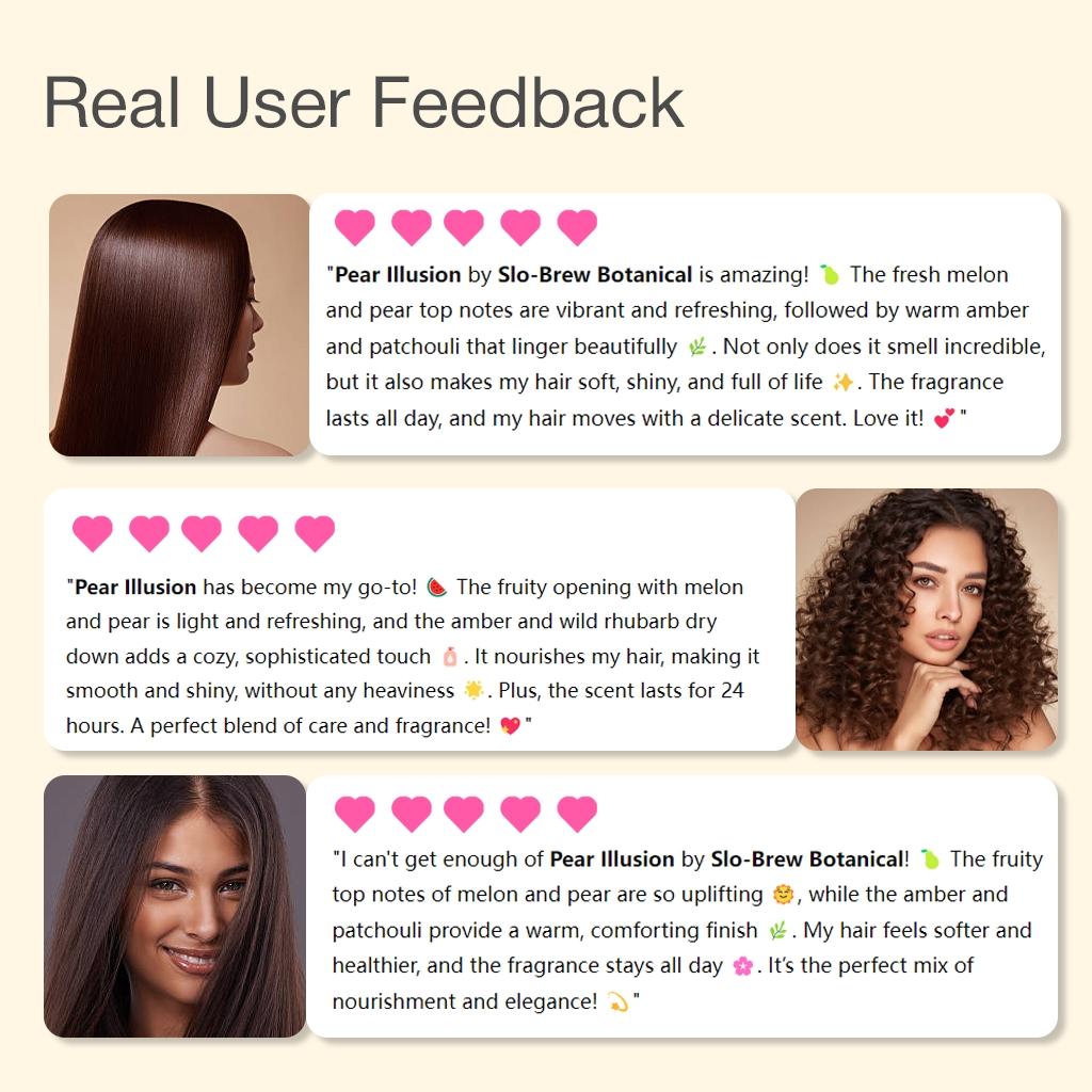 Slo-Brew Botanical Pear Illusion & Summer Bluebell Hair Perfume Spray – A Fragrance Experience Designed for Hair, Combining Nourishment and Protection – Fresh Fruity Floral Scent