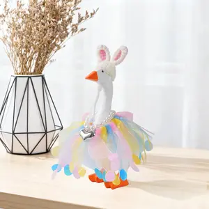 3 Pcs 7inch Desk Goose Outfits, Mini Desktop Goose Clothes with Rabbit Knitted Hat, Heart-Shaped Necklace and Tutu Dress for Magnetic Goose Statue (Easter Day)