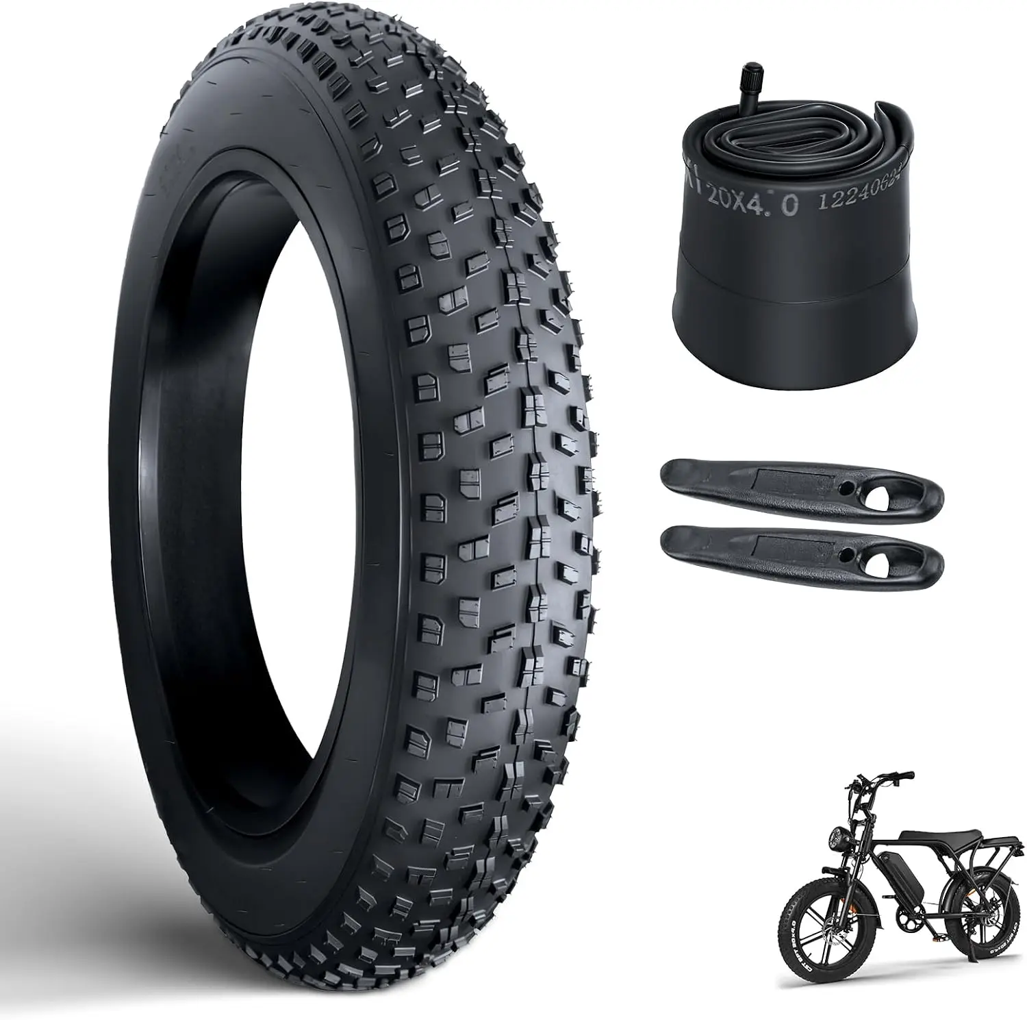 OUXI 20x4.0 Fat Tire Tube, Puncture Resistant Folding MTB Replacement Tire | 20x4.0 Fat Tyre for MTB and Ebikes, All-Terrain Directional Tread Bicycle Tires and Tubes