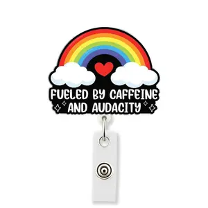 Fueled By Caffeine & Audacity Retractable Badge Reel, ER ICU RN Nurse Practitioner ID Holder, Healthcare Worker Gift