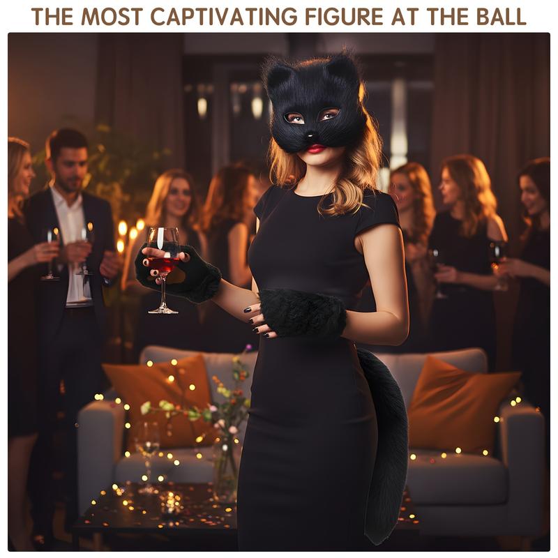 Faux Fur Fox Costume Set, 4Pcs Plush Mask Fluffy Claw Gloves & Tail Perfect for Halloween Christmas and Costume Parties Ideal Gift for Children halloween  boutique