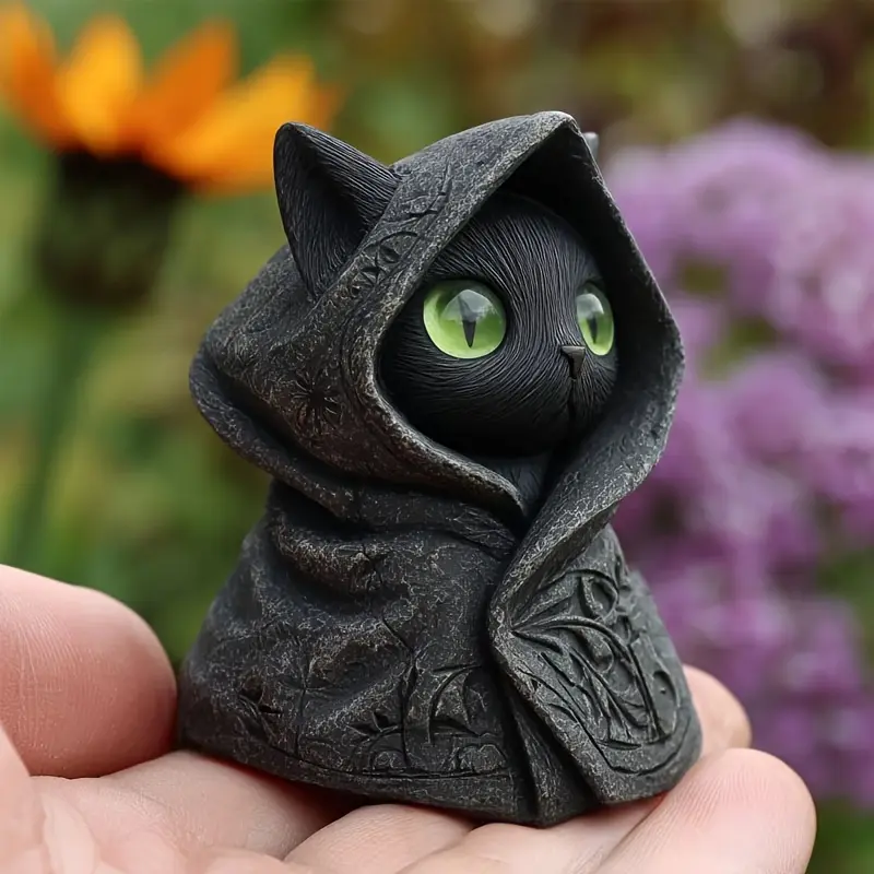 Black Cat Small Ornament, Gothic Style Black Cat Statue with Cape, New Halloween Holiday Gift, Desktop Decoration, Decorative Sculptures, Decorative Piece, Decor Figurine, Collectible Figurine, Collectible Figure Decor