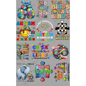 AUTISM (8) (YOUTH) PREMADE GANGSHEET - 22X36 DTF TRANSFERS - DIRECT TO FILM