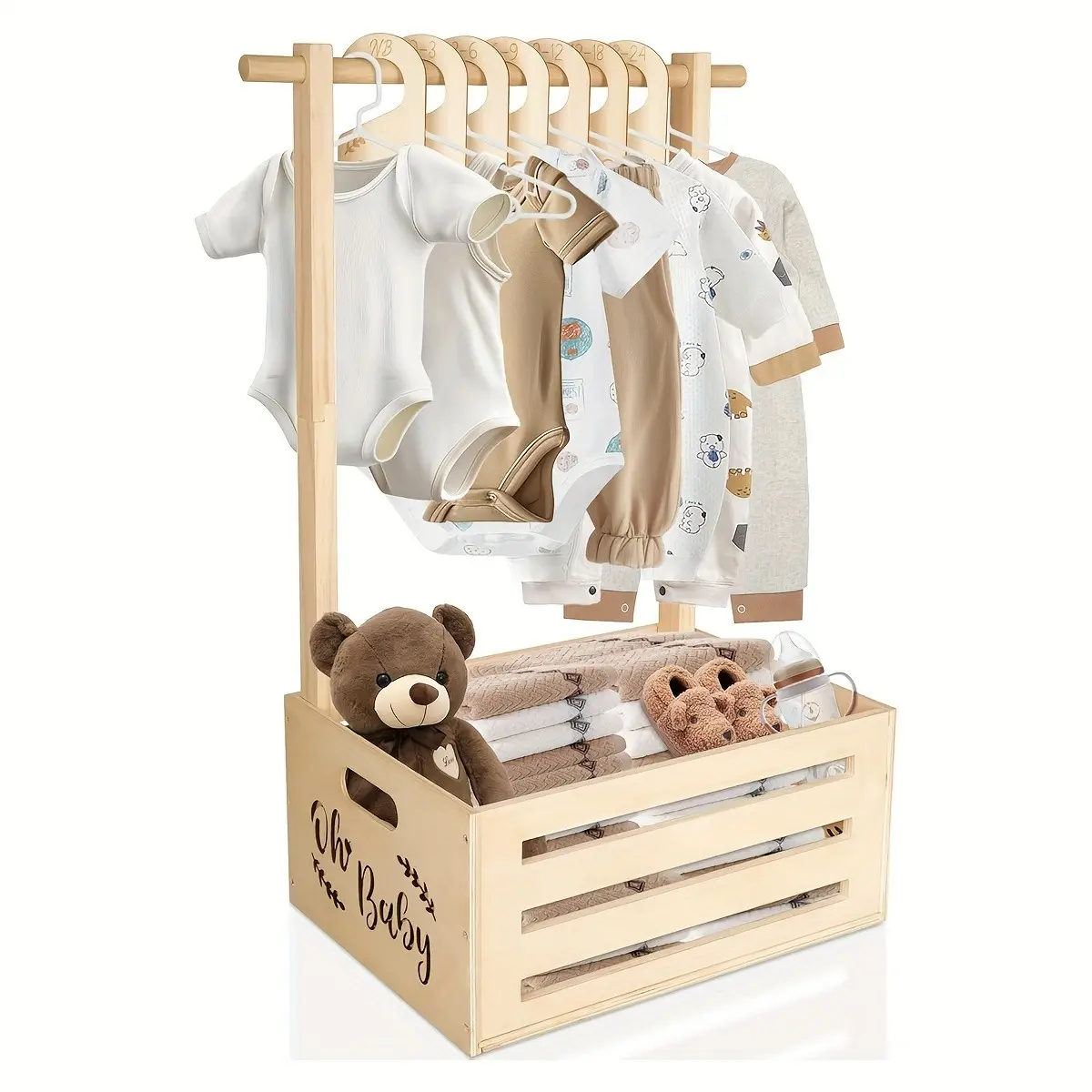 Large Wooden Storage Basket, Basket Organizer, baskets for organizing, Youngster Shower Crate, Decorative Nursery Baskets, Decorations Crate with Handle Baby Shower Gifts Basket for Boys & Girls, Pregnancy Gifts, Suitable for Christmas and Halloween Gifts