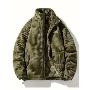 Thick Corduroy Winter Unisex Cotton Jacket with Machine Quilted Cotton Lining Loose Fit Warm Coat