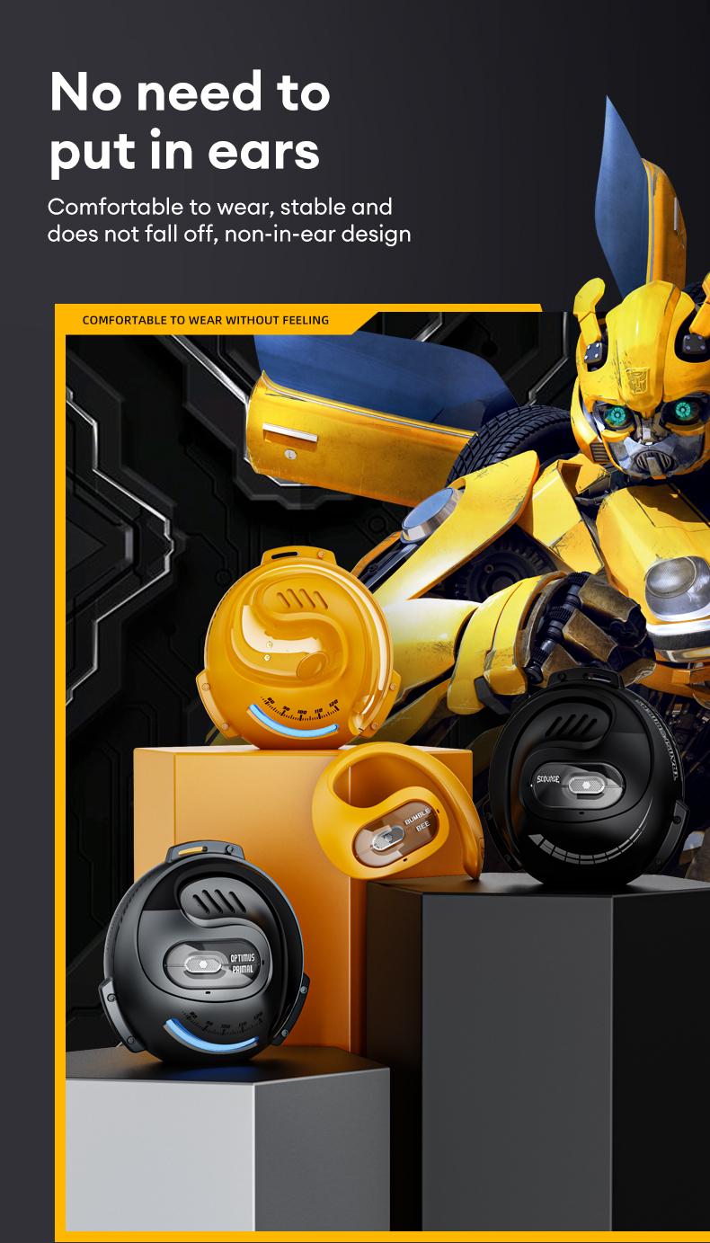 【US Local Shipping】Transformers TF-T07 Wireless Earbuds Bluetooth 5.4 Wireless Open Free Ear Gaming Headphones IPX5 Waterproof Noise Cancelling Running Sport Wireless Bluetooth Earbuds with Mic and Earhooks Compatible For Android/iOS