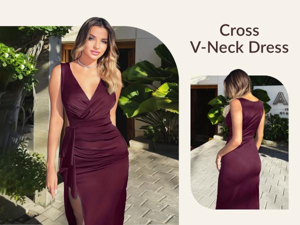 CurvySweet Women's Sleeveless V-Neck Bodycon Midi Dress with High Slit & Wrap Hem for Weddings Cocktail Parties & Evening Events Elegant Minimalist Fit Style SpringStatements CurvySweet Women's Sleeveless V-Neck Bodycon Midi Dress with High Slit & Wrap Hem for Weddings Cocktail Parties & Evening Events Elegant Minimalist Fit Style SpringStatements