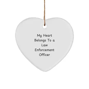 Funny Law Enforcement Officer Gifts from Family - My 'Heart Belongs To A Law Enforcement Officer' Heart Ornament, Christmas Unique Decoration