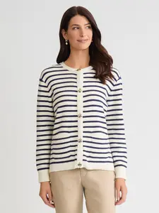 Petite Button Front Stripe Cardigan