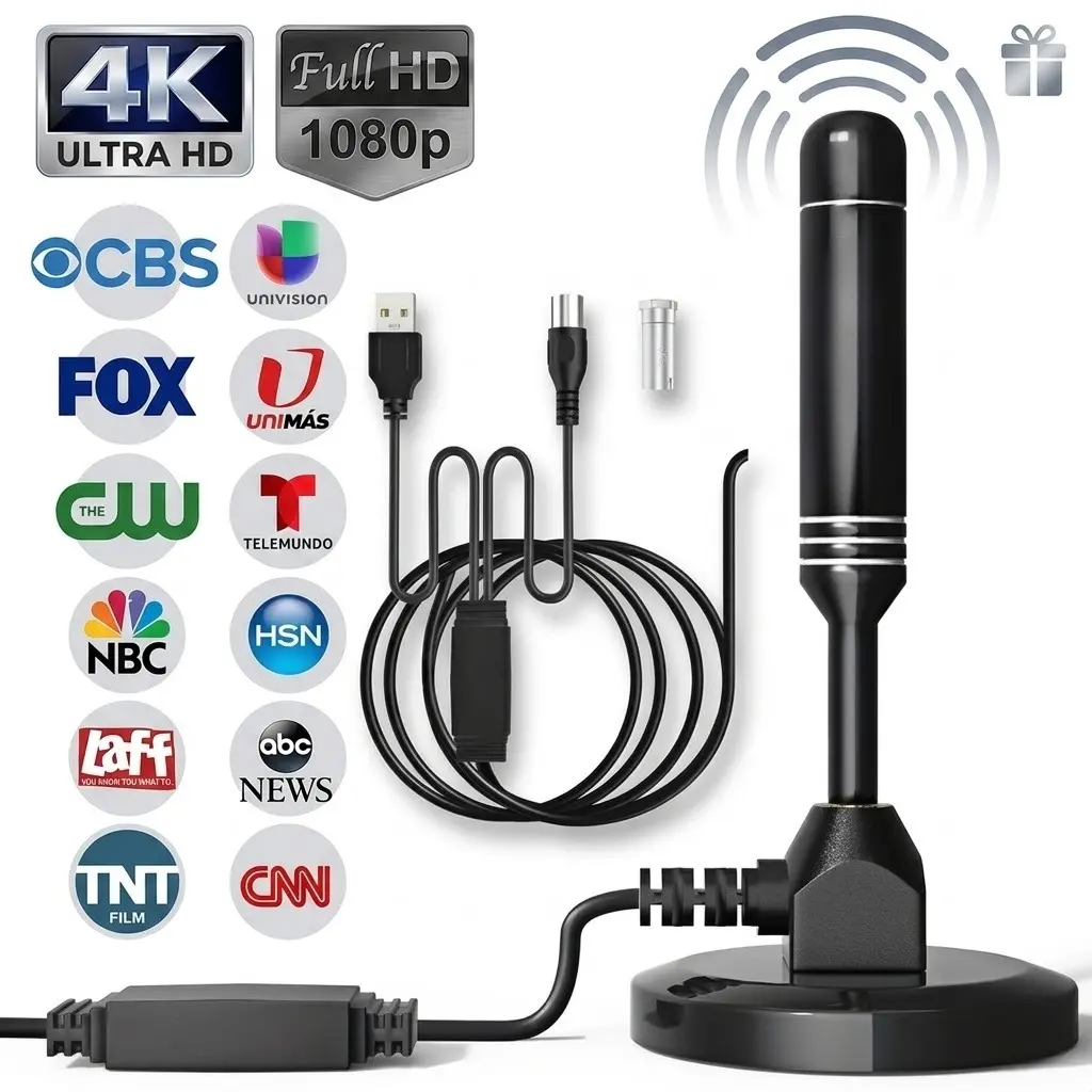 NextQube HDTV Antenna, Long Range Indoor/Outdoor Digital TV Antenna with Amplifier, Magnetic Base, 4K 1080p Support, Free Local Channels