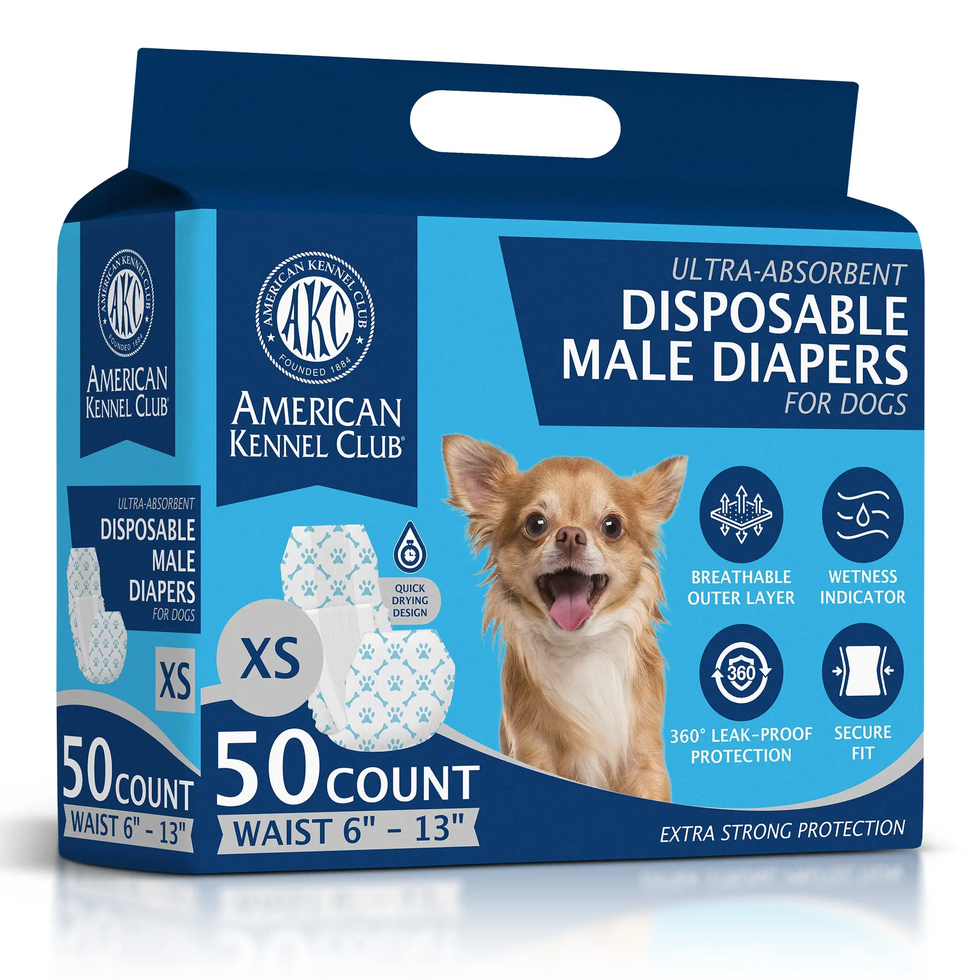 American Kennel Club Male Dog Wrap Diapers, Disposable, with Wetness Indicator, Fast-Absorbing Core