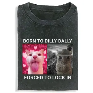 FUNNY SPLIT CAT T-shirt, Unisex Vintage Crew Neck Regular Fit Cotton Fabric Casual Comfort Breathable Short Sleeve Funny T-shirts Fashion Men&Women's Top for Streetwear 031004