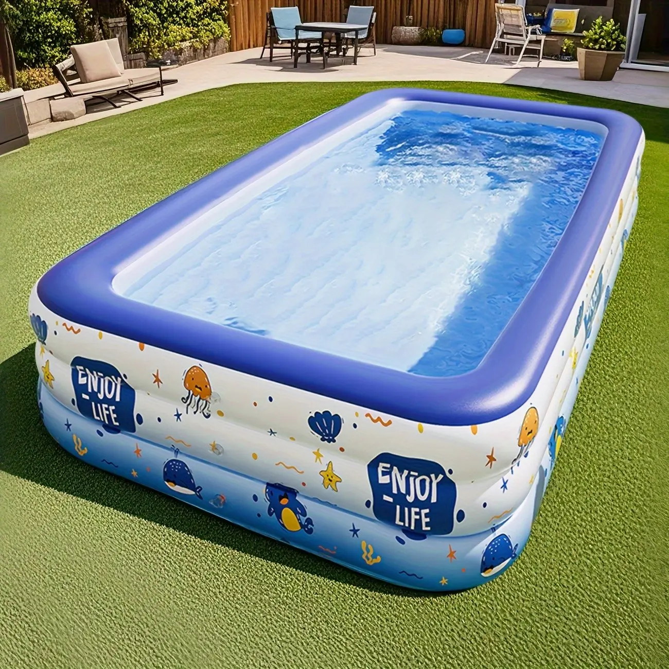 1PC Indoor/outdoor Inflatable Pool, Adult Use, Large Size Thick PVC Material, Perfect for Home Swimming, Hot Weather, Apartment Use, Relaxation, Rectangular Swimming Pool, Blow Up Pool