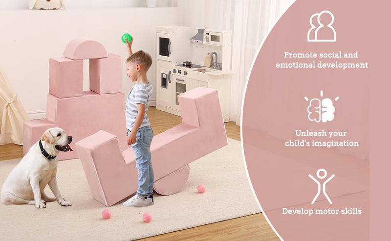GARVEE Modular Play Couch Set: 6-Piece Foam Sofa for Playroom or Bedroom, Available in Pink, Dark Grey, and Navy Blue, with Removable Covers for Easy Cleaning and Versatile Configuration.