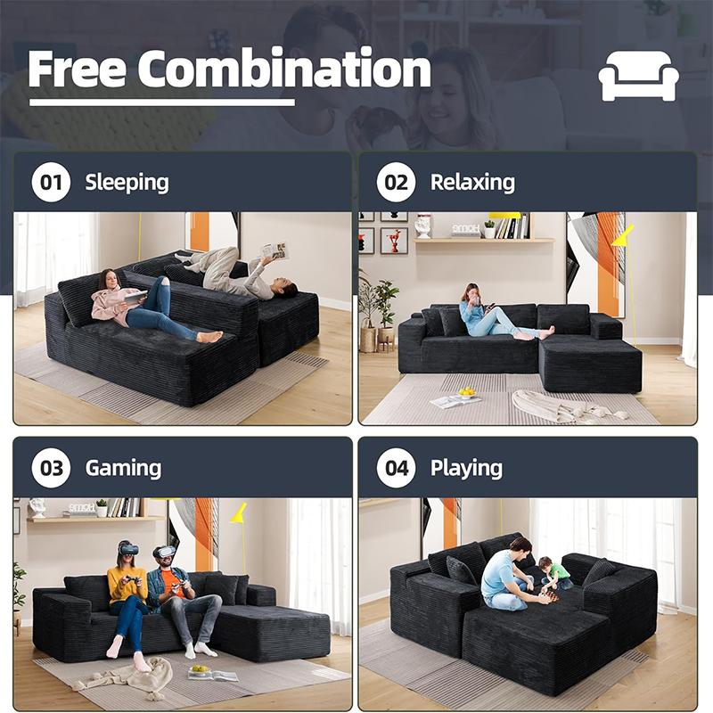 【2 Packages Shipping】105.7" L-Shaped Boneless Sectional Cloud Couch Corduroy Velvet Modular with Chaise No Assembly Required Sofa Living room furniture，Modular Corduroy Cloud Sofa