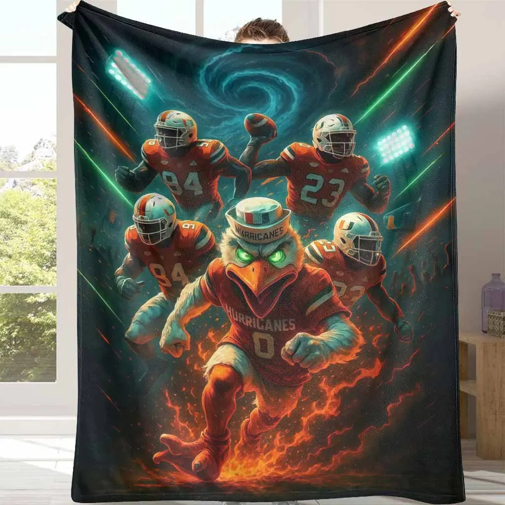 Hurricanes Mascot Printed Blanket Throw - Soft Comfy, Warm, Durable, Wrinkle-Resistant Cozy Throw Blanket for Sports Events, Football Theme Gifts for American Football Team Fans, Cozy Throw Blankets