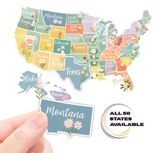 State Stickers, US State Stickers, Floral Vinyl State Stickers, Waterproof Sticker, Die Cut Sticker, Floral Sticker,  Planner Sticker