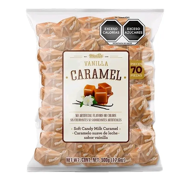 Montes Caramel, soft candy milk caramel - Caramelo suave de leche sabor vainilla bag with 500g
