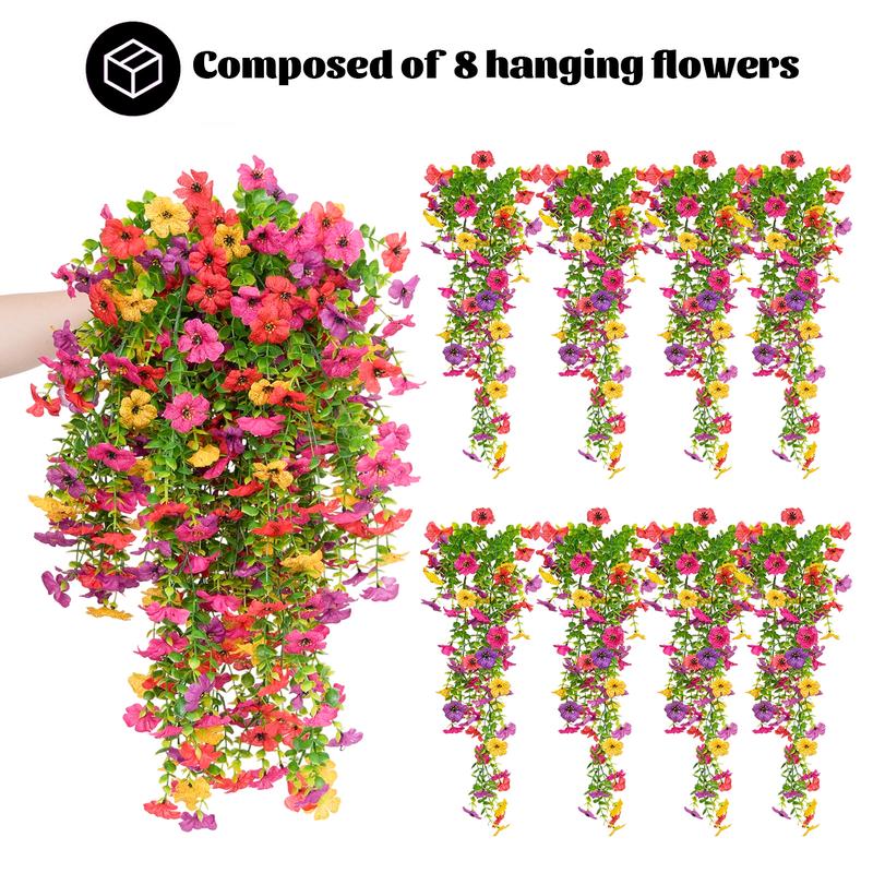 8 PCS Faux Silk Daisy with Eucalyptus Leaves, Artificial Fake Hanging Flowers Plants for Outdoor Autumn Decoration,UV Resistant Look Real Long Trailing Vines for Outside Home Indoor Planter Porch Patio Balcony Yard Decor