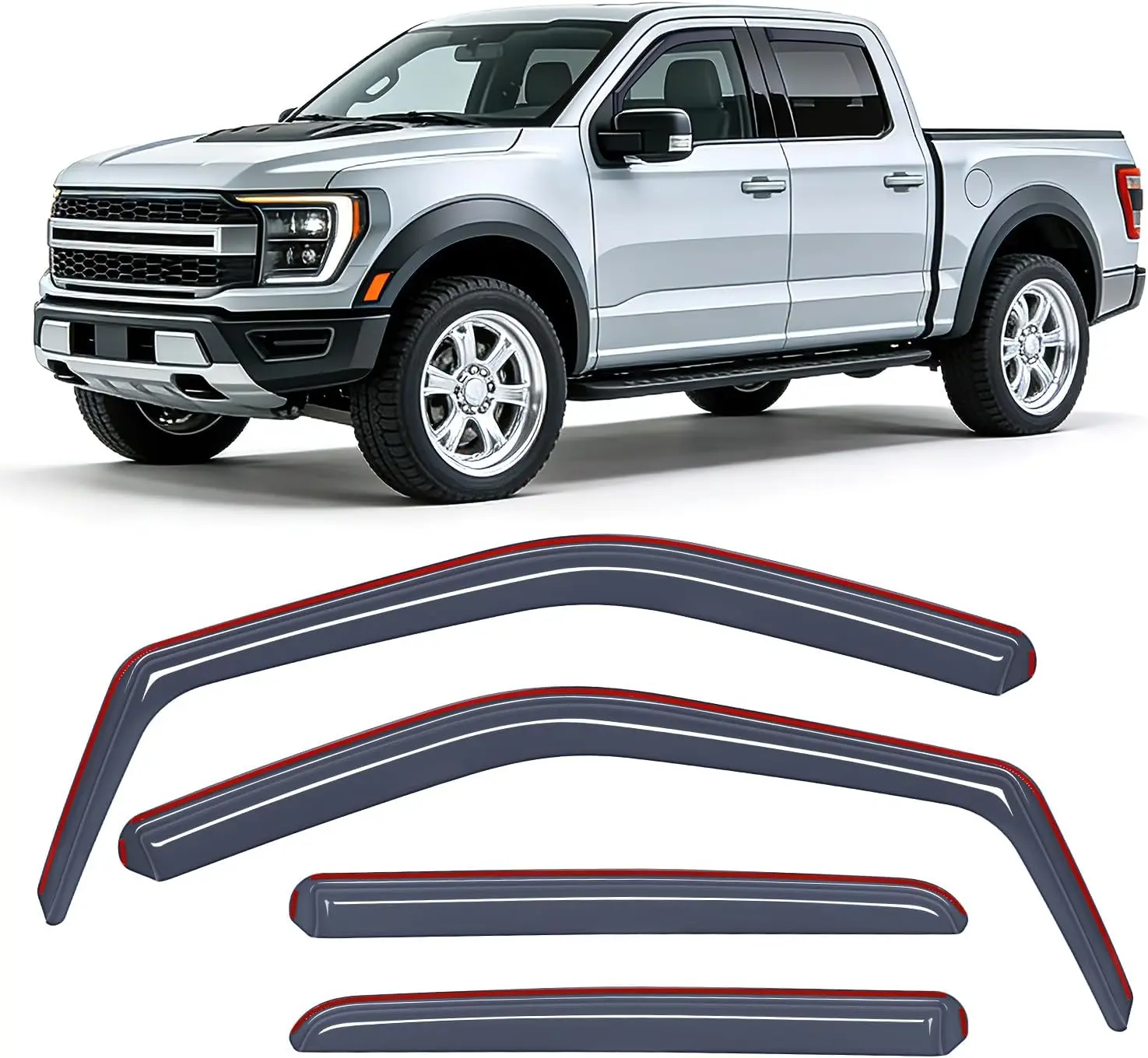 Nilight Custom-Fit In-Channel Rain Guards for Ford F150 SuperCrew 2015-2020, 4pc Vent Coverage Shatterproof Acrylic Wind Deflectors, Smoke Tinted, Anti Glare Visor, Wind & Rain Protection, Car Wash Safe, Vehicle, None