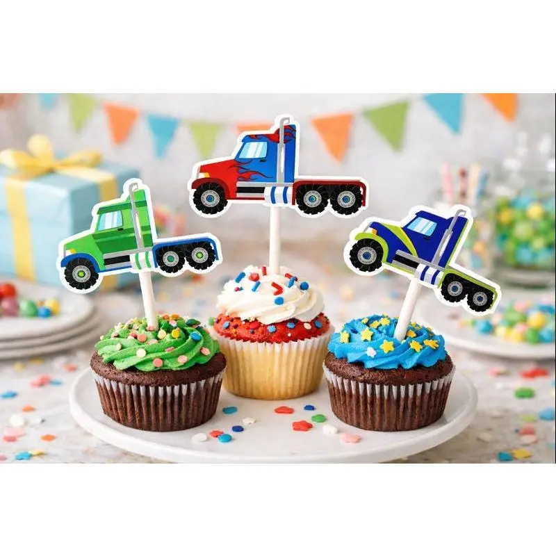 Semi Truck Cupcake Toppers, Truck Birthday Party Decorations, Semi Truck Party Toppers, Truck Cupcake Picks, Transportation Party Supplies