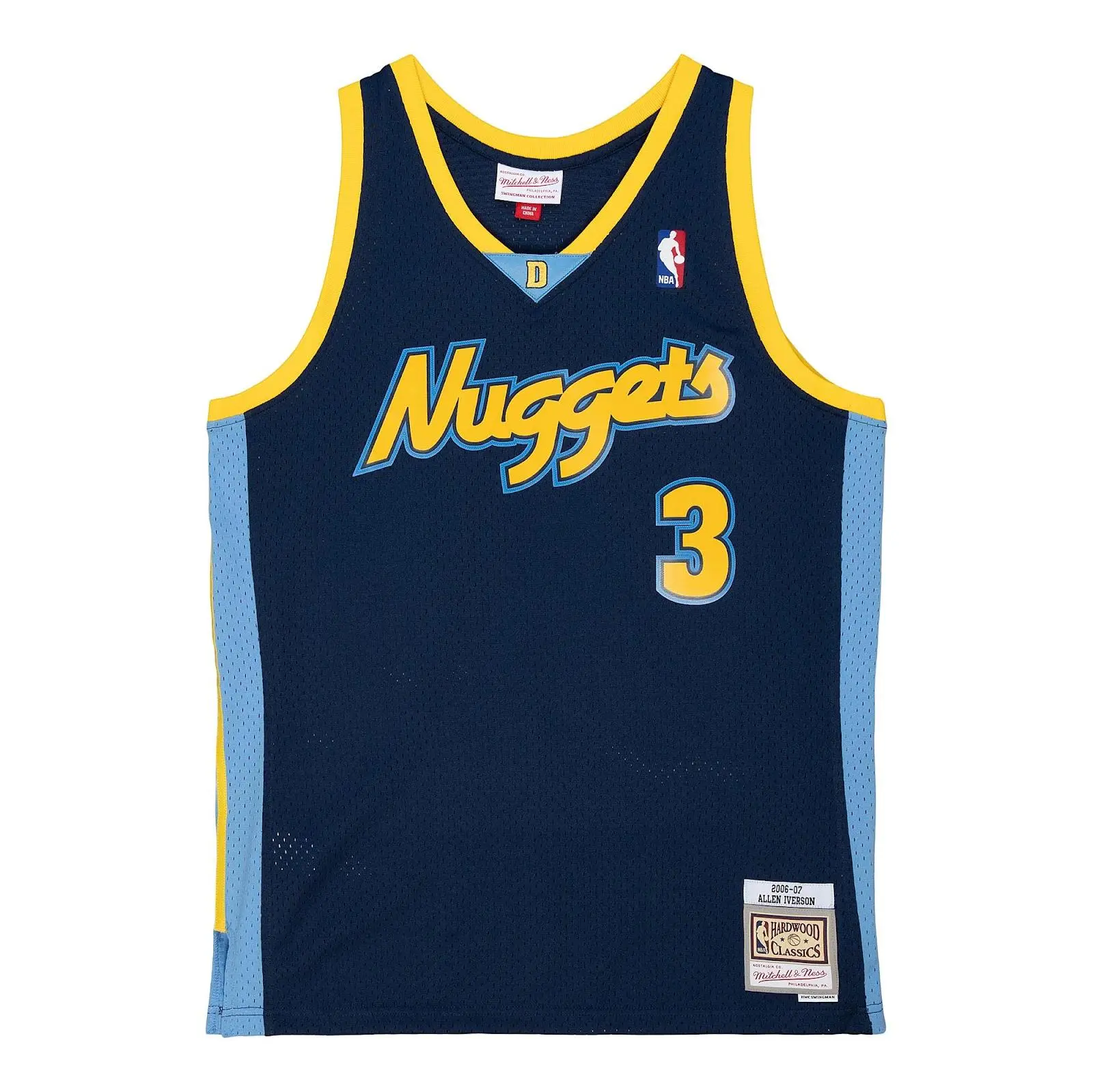 Mitchell & Ness Denver Nuggets Allen Iverson 2006-07 Navy Swingman Player Jersey, Cotton, Regular Fit, Casual Wear, Machine Washable Professional Sports Clothing