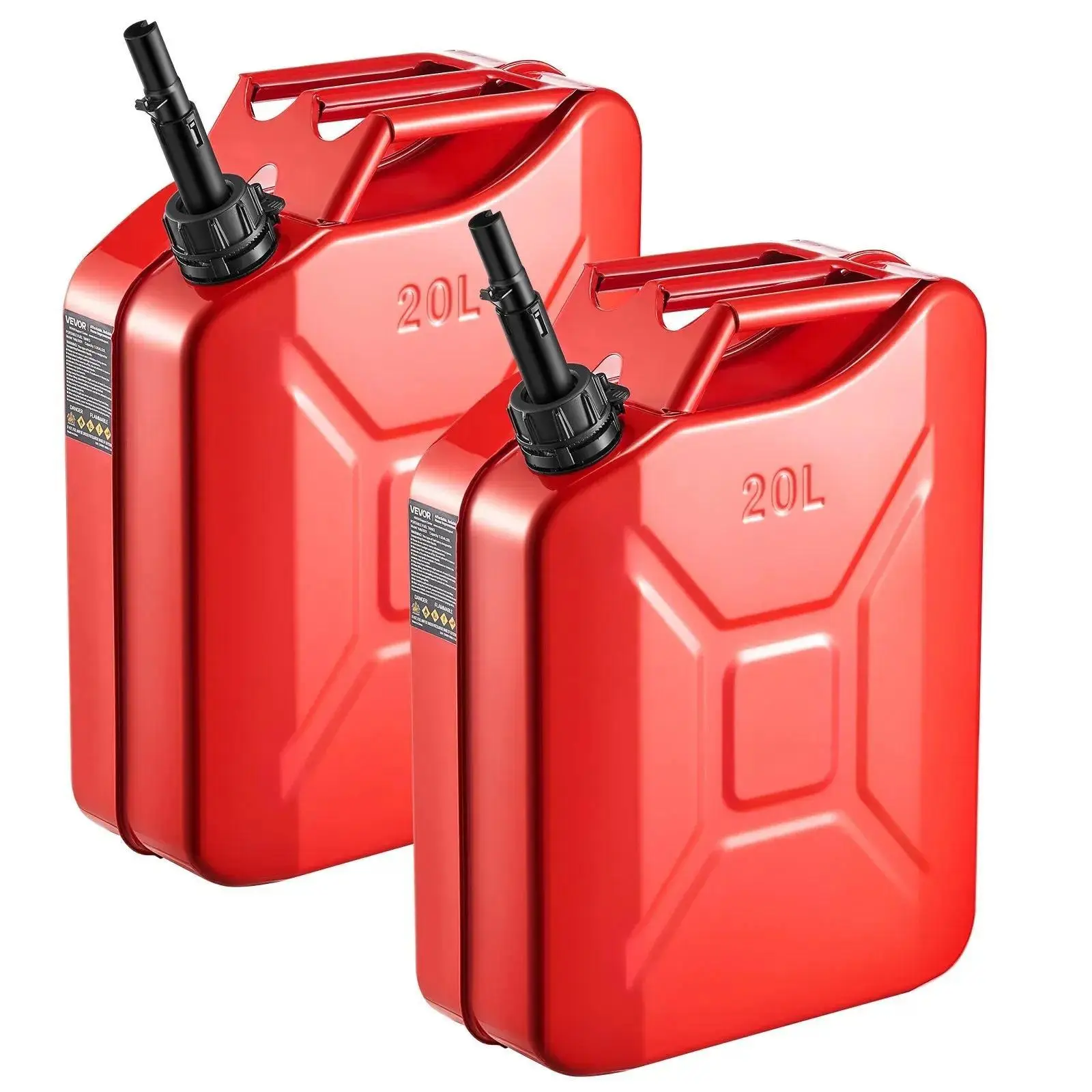 Portable Durable Metal Jerry Can - 5.3 Gal/20L Refueling Gas Tank with PP Spout, Comfort Handle, Spill-Safe Ring, 6 L/min Max Flow Rate, Leakproof, Corrosion-Resistant, Heat-Resistant for ATVs/Motorcycles, Off-Road Trips