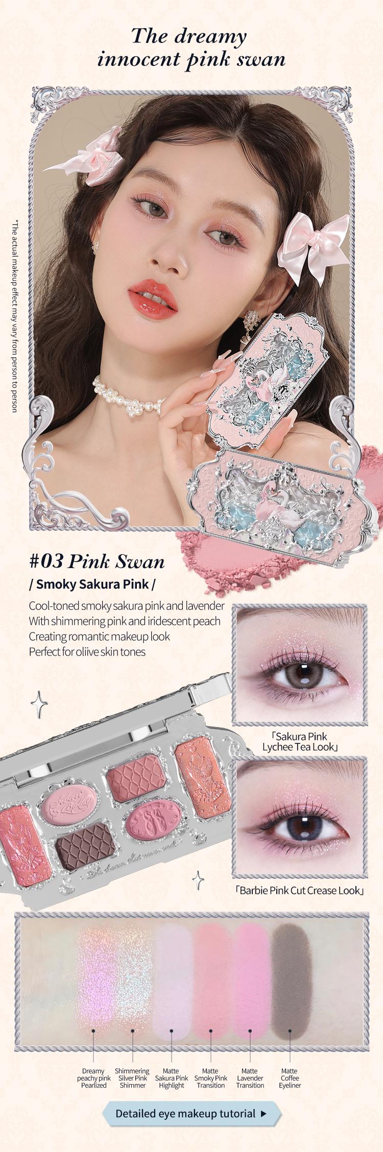 Flower Knows Swan Ballet Collection Six-Color Makeup Palette, 6-Color Palette with Matte & Shimmer Shades for Any Occasions, Long-Lasting, High Pigment, Blendable Glitter & Powder, Summer Gift, Makeup Beauty Cosmetics