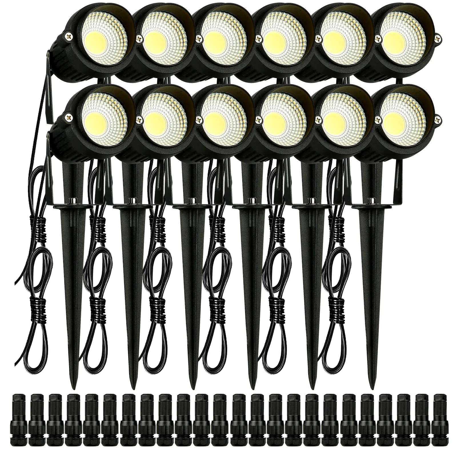 【Summerfinds】VEVOR Landscape Lighting 6W Low Voltage LED Landscape LightsIP66 Waterproof Landscape Spotlights Yard Lawn Garden Pathway Outdoor Lights 12V 24V 450LM Warm White 3000K (12 Pack with Connectors)