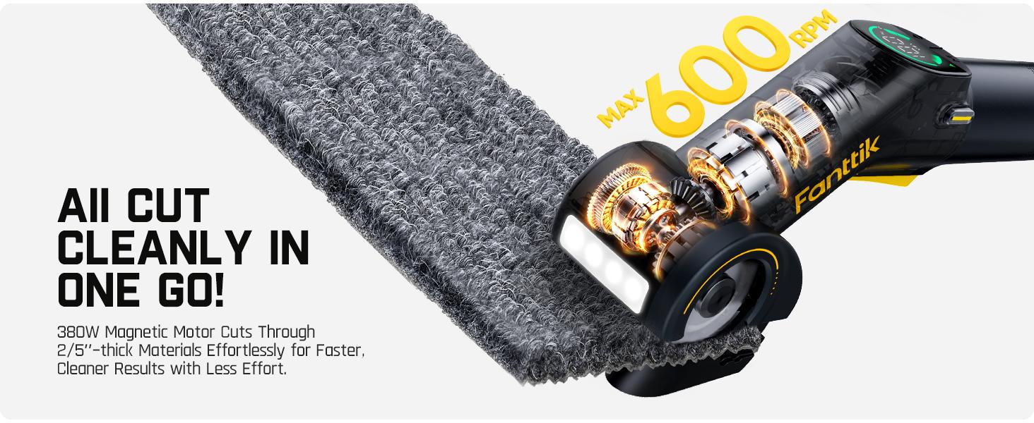 Fanttik R200 Pro BowGuide Electric Cardboard Cutter, Cordless Scissors with LED Display, 2-Speed Adjustable, Rechargeable Powerful Rotary Box Cutter with 2 Blades for Fabric, Carpet, Leather, Cardboard