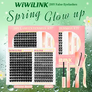 WiWiLINK Volume Bomb Magic 3D  Universal Lash Kit – Cluster Lashes in C/D Curl, DIY Lash Extension Set with Clusters (10-18mm, Includes Bond, Seal, and Remover) – Ultra-Thin Transparent Bands