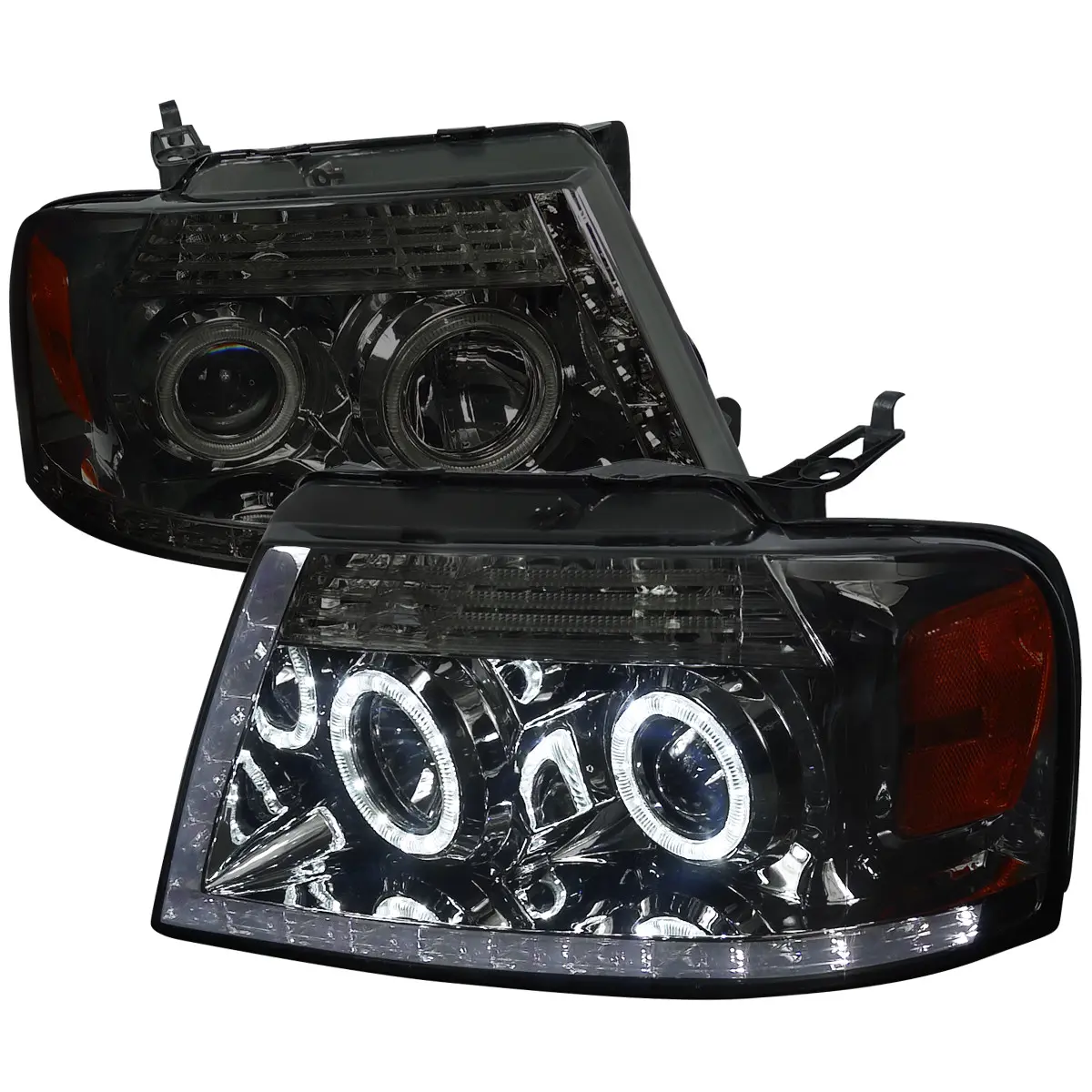 2004-2008 Ford F-150/ 2006-2008 Lincoln Mark LT Dual Halo Projector Headlights w/ LED Light Strip (Chrome Housing/Smoked Lens)
