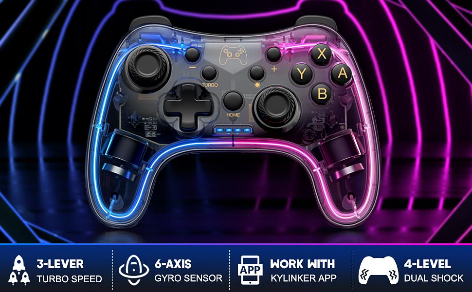 Wireless Switch Controller for Switch/Lite/OLED/PC,Wireless Switch Pro Controllers with RGB Light, Programmable, TURBO & Wakeup