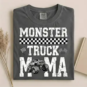 Monster Truck Mama Comfort Colors Shirt, Grunge Checkered Racing Graphic Tee, Monster Jam Style Birthday Gift for Her