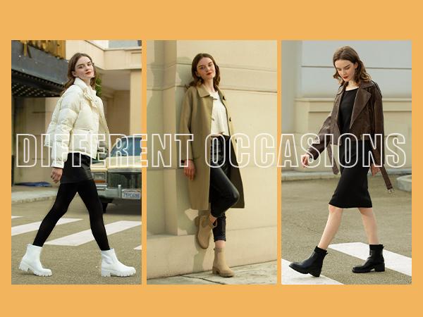 Athlefit Women's Chelsea Boots Fashion Lug Sole Chunky Heel Slip on Elastic Ankle Booties boots  women winter boots Shoes Casual Warm Faux Leather